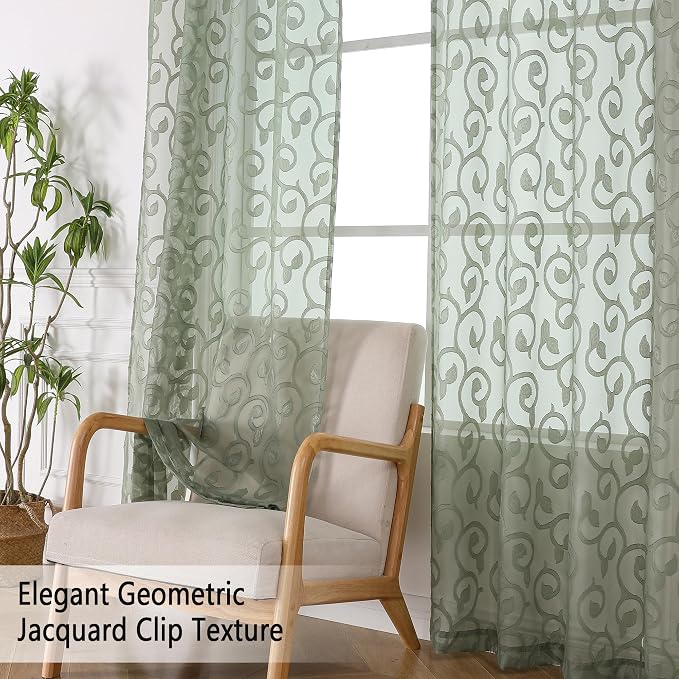 Sage Green Sheer Curtains 63 inch Length - Image 3