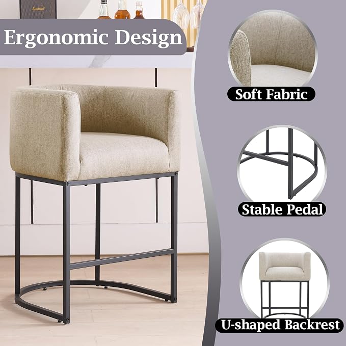 ClinQ 26" H Counter Height Bar Stools Set of 2, Modern Barrel Counter Stools - Image 3