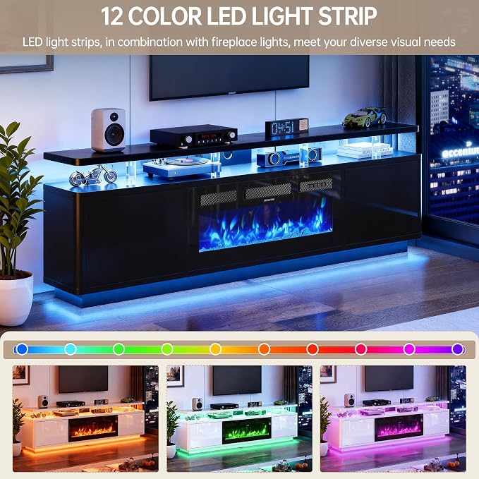 MXV 70" Fireplace TV Stand for TVs up to 80", Entertainment Center - Image 3