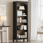 Arched Bookshelf with 5 Tier Open Shelves, Study and Living Room, Modern Black by JMHDYG