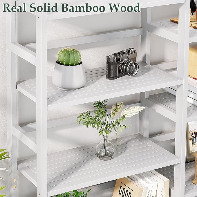 Homykic Bamboo Bookshelf, 71” Tall Triple Wide Bookcase - Image 9
