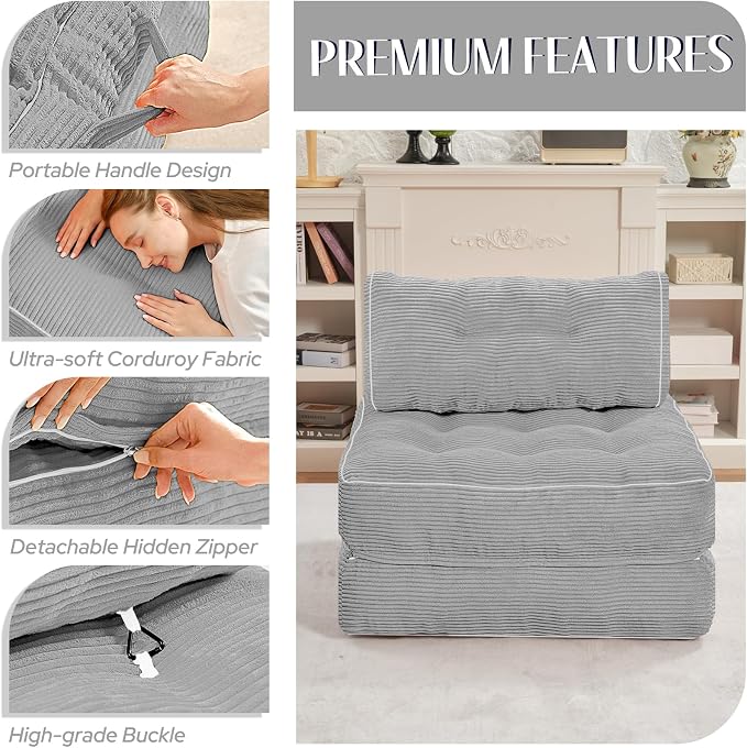 HABUTWAY Folding Sofa Bed, Convertible Sleeper Chair Bed w/Dual-Pillow & Handle - Image 6