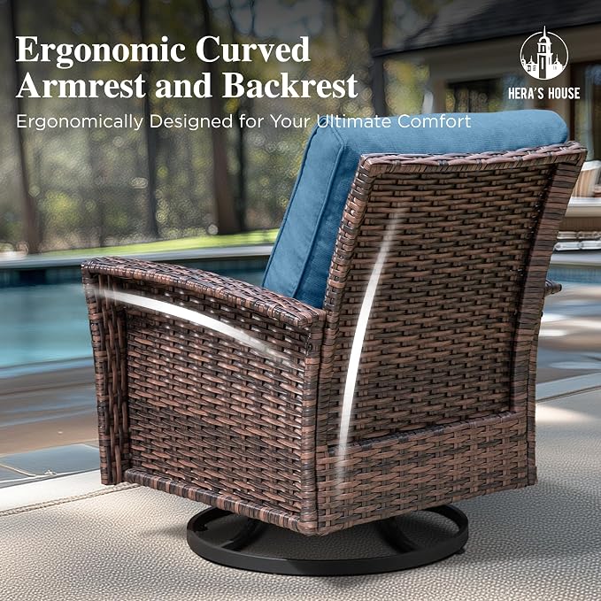 HERA'S HOUSE Outdoor Wicker Swivel Chairs - Image 7