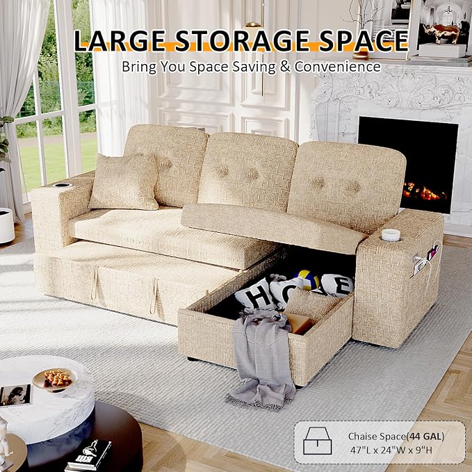 90 Inch Modular Sectional Sleeper Sofa Bed, 4 in 1 Pull Out Couch Bed - Image 6