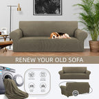 Stretch Couch Covers for Sofa, 3 Cushion Couch Slipcover, Khaki | 1-Piece - Image 3