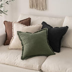 MIULEE Boho Linen Fringe Decorative Euro Throw Pillow Covers Black 22x22 | Set - Image 5