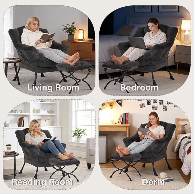 MBOOYOME Lazy Chair with Folding Ottoman, Modern Accent Lounge Armchair with - Image 7