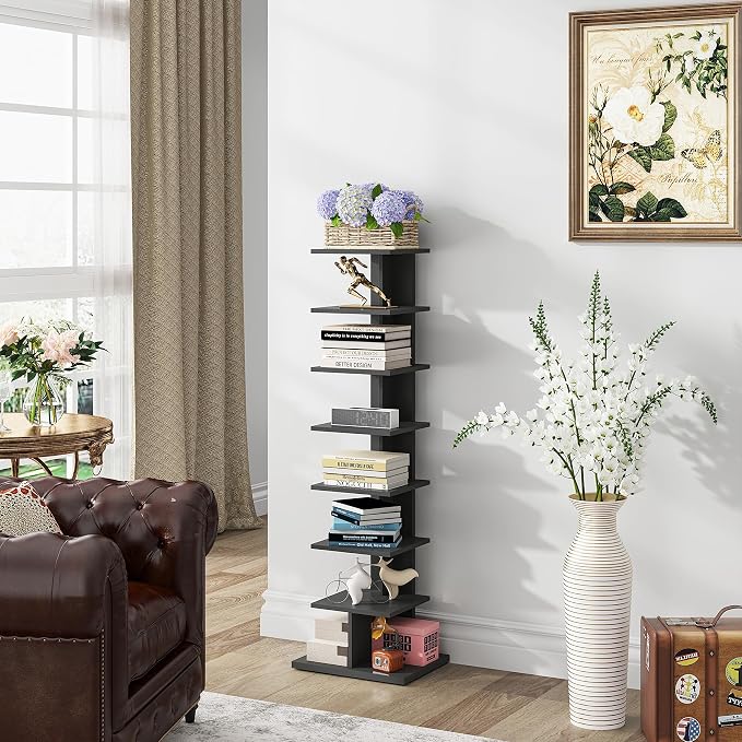 TUTOTAK Narrow Bookshelf, 8-Tier Bookcase, Spine Book Shelf - Image 4