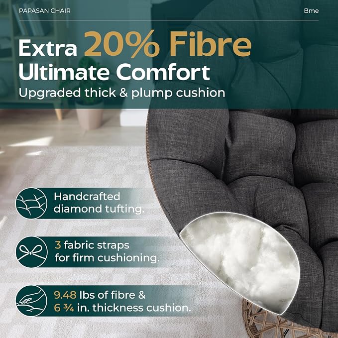 Bme 40" Ergonomic Wicker Papasan Chair - Image 3