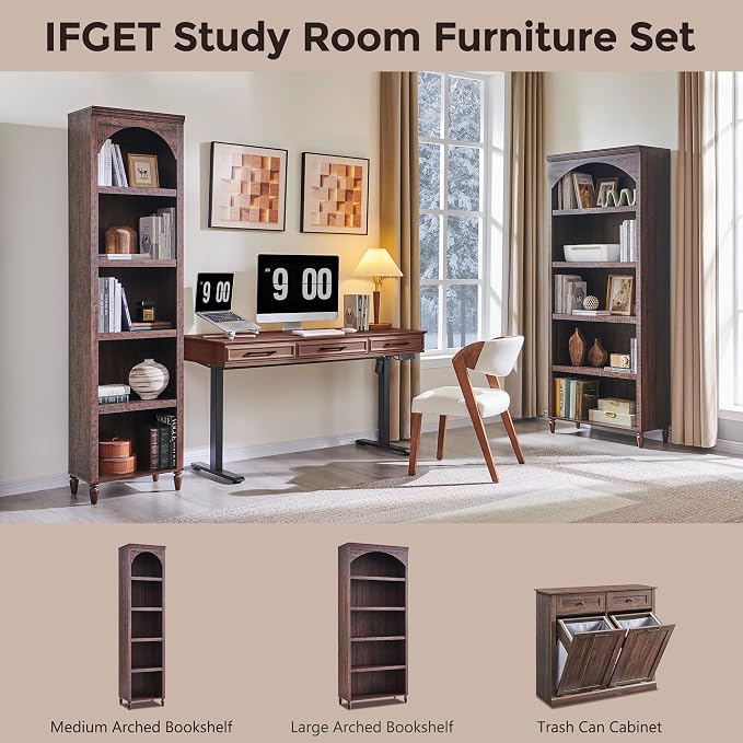 IFGET 76" Tall Arched Bookcase, Farmhouse 5 Tiers Large Arched Bookshelf Cabinet - Image 6