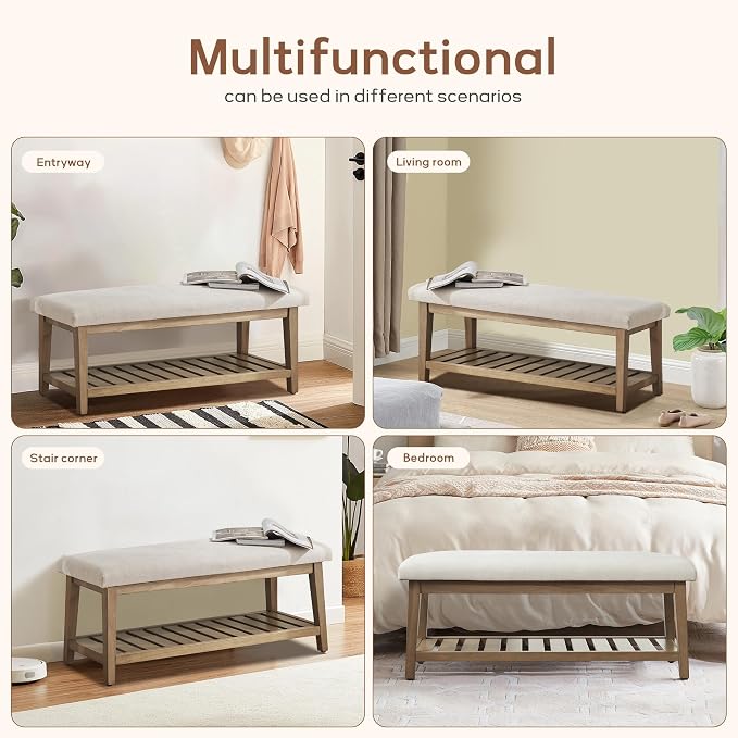 Zihanhome Entryway Bench, Chenille Upholstered Shoe Benches - Image 7