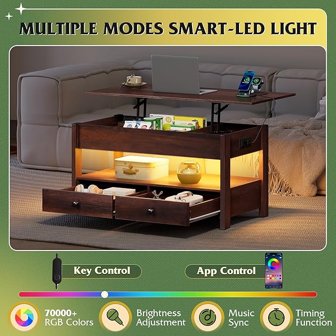 WLIVE Coffee Table, Lift Top Coffee Table - Image 4