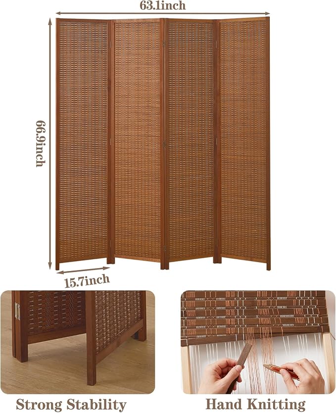 4 Panel Room Divider and Extra Wide Folding Privacy Screen, Bamboo Room Divider - Image 3