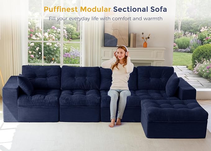 MAXYOYO 132" L Shaped Modular Sectional Sofa - Image 3