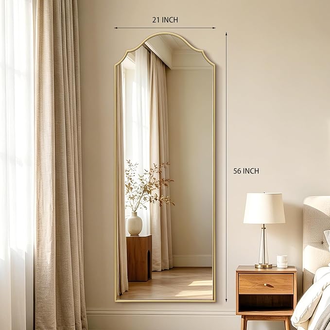 Besdomus Scalloped Full Length Mirror: 21"x56" Gold Arched Floor Mirror - Image 4