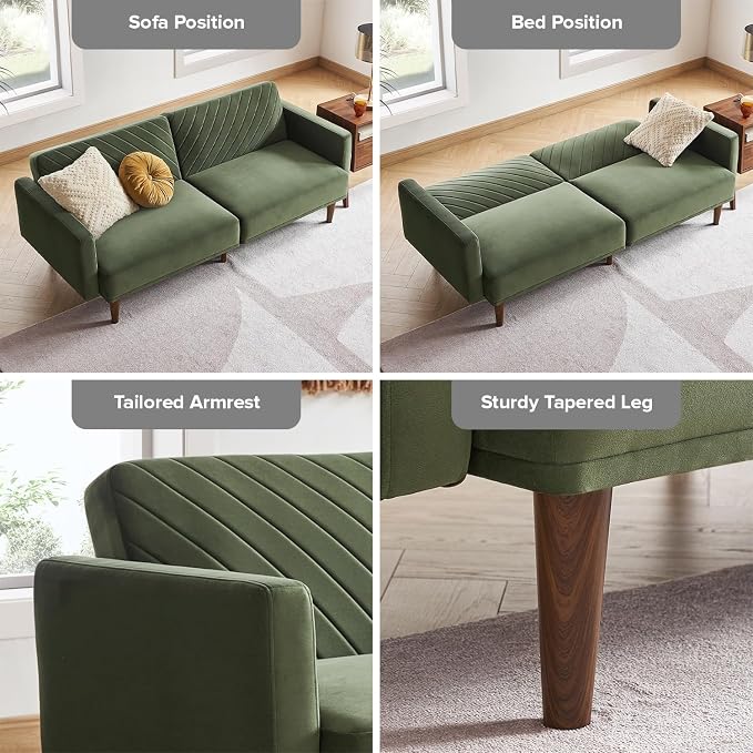 mopio 76.4" Futon Sofa Bed, Sleeper Sofa, Mid Century Modern Futon Couch - Image 5