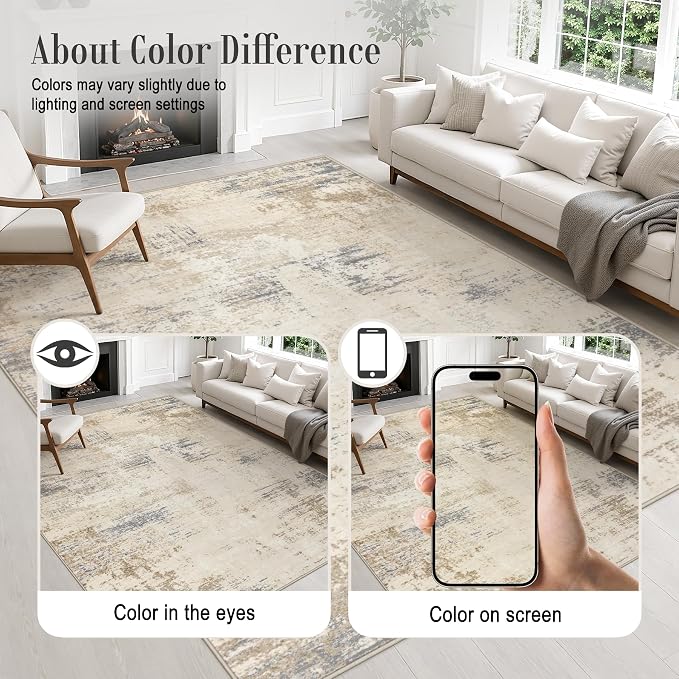 3x8 Washable Runner Rug：Modern Abstract Soft Carpet Beige Brown | - Image 6