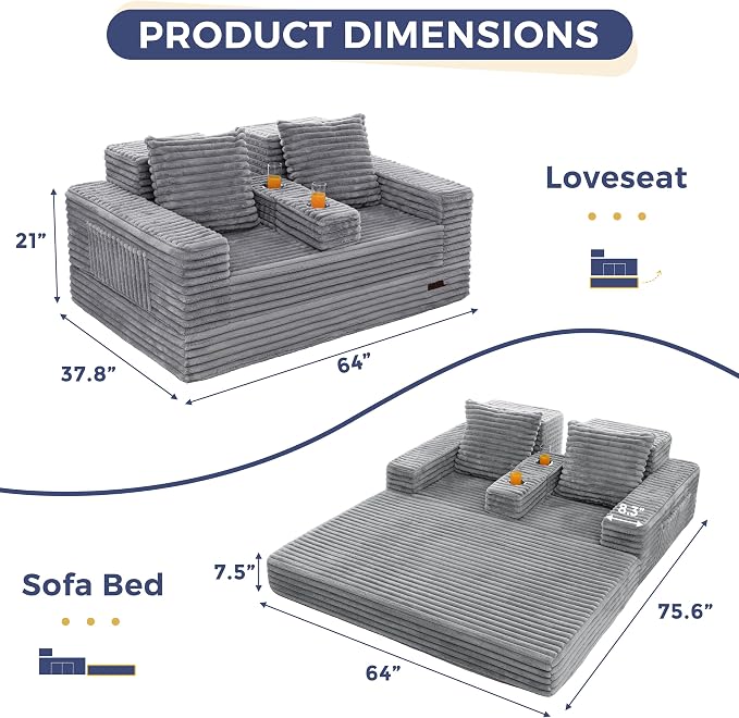 MAXYOYO Loveseat Sofa Bed, Striped Faux Fur Foldable Floor Sofa Couch in A Box - Image 3