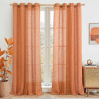 Burnt Orange Linen Curtains 95 Inch Length 2 Panels, Linen Textured Light by LAMIT