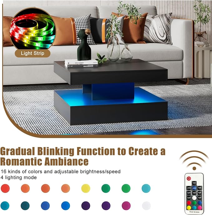 HedoAjim Black LED Coffee Table - Image 3