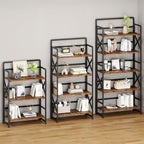 No Assembly Folding Bookshelf, 5 Tiers Vintage Wood Collapsible Book Shelf - Image 5