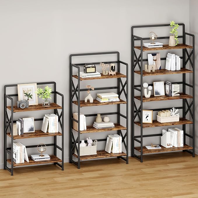 No Assembly Folding Bookshelf, 5 Tiers Vintage Wood Collapsible Book Shelf - Image 5