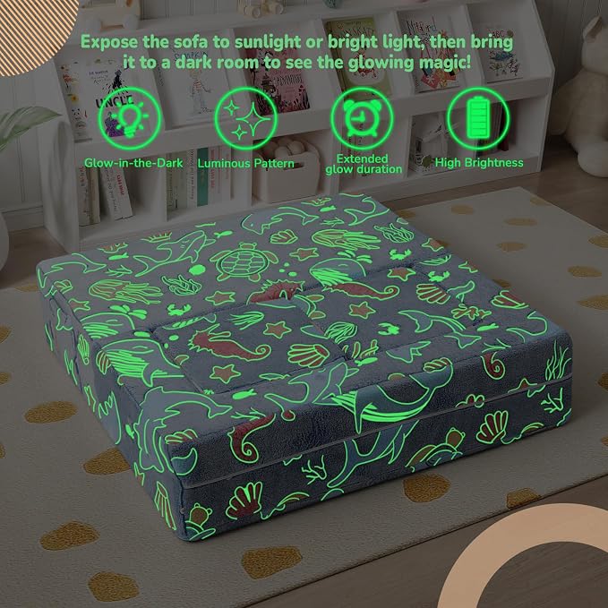 MeMoreCool Mermaid Glow-in-the-Dark Kids Play Couch, Denim Mermaid Modular - Image 5