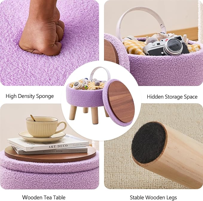 Wimarsbon Storage Ottoman, Modern Round Footrest - Image 4
