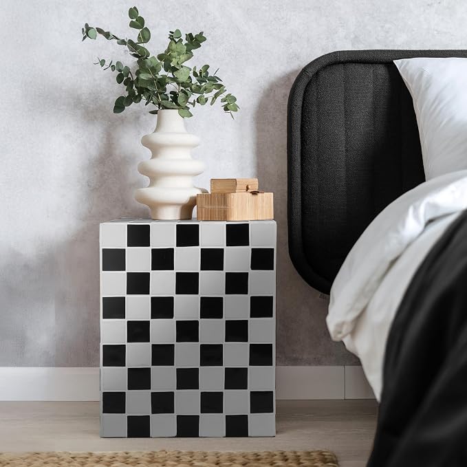 JONATHAN Y Callista 18-Inch Light Gray/Black Modern Ceramic Tiled Cube Side - Image 2