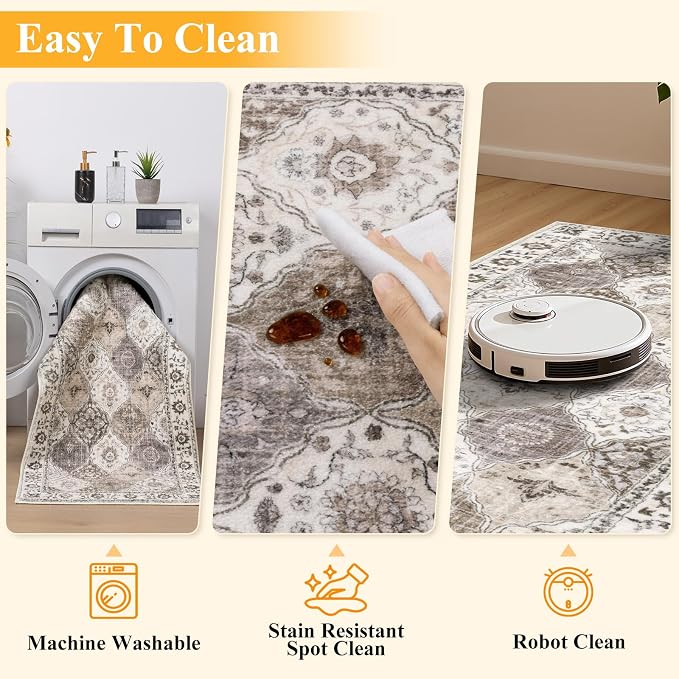 HEBE Hallway Runner Rug 2'x5', Washable Non Slip Kitchen Rug Runner | Soft Boho - Image 4