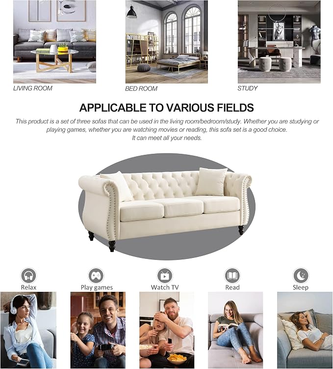 2 Piece Chesterfield Velvet Combination Sofa - Image 3