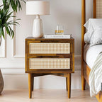 Bme Oliver Solid Wood Rattan Nightstand/Side Table/End Table, Fully Assembled by Bme
