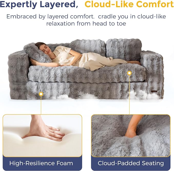 MAXYOYO 3 Seater Sofa for Living Room, Tufted Boneless Couch Bubbled Sofa Couch - Image 5