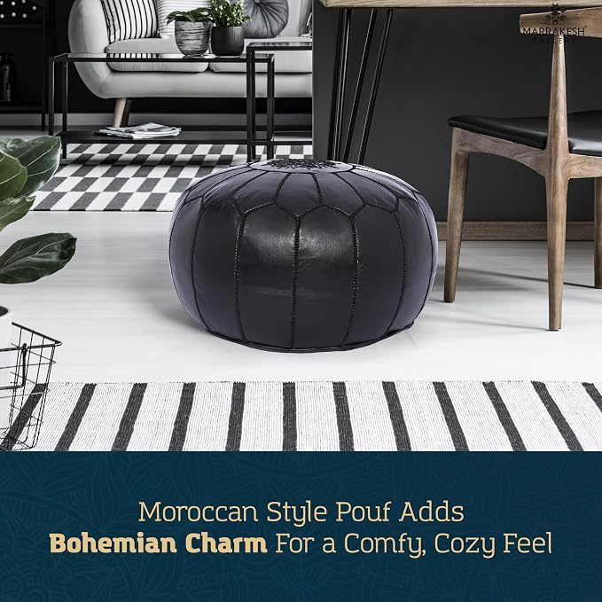 Marrakesh Gallery Genuine Leather Round Pouf Unstuffed - Image 2
