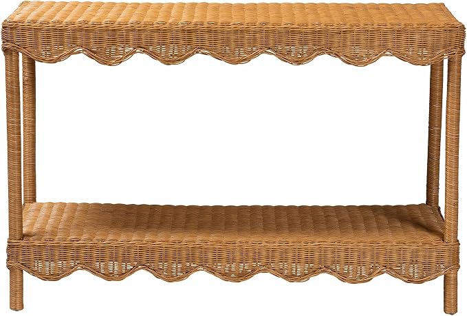 Bali & pari Oteria Bohemian Light Honey Scalloped Rattan Console Table - Image 4
