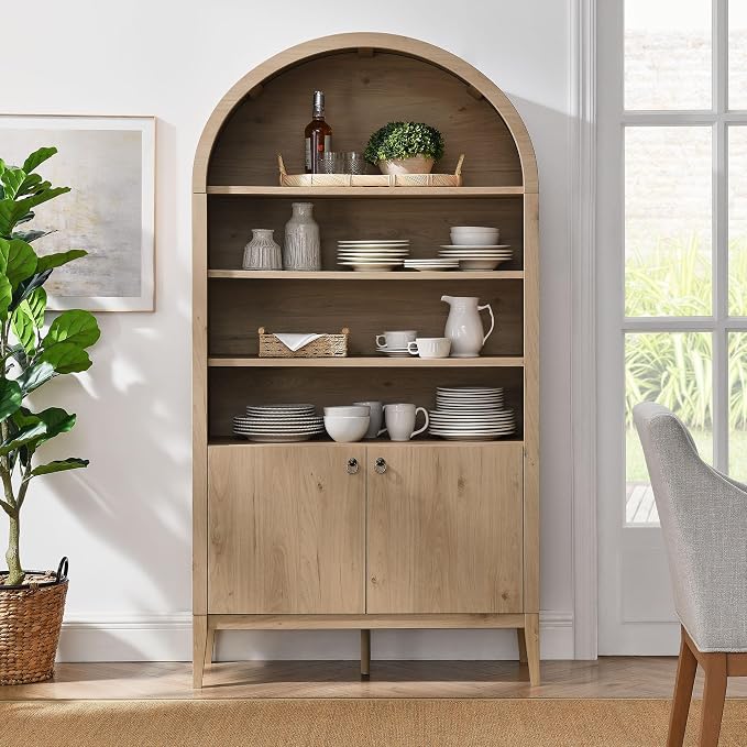 Modway Nolan Tall Arched Storage Display Cabinet in Light Oak - Image 5