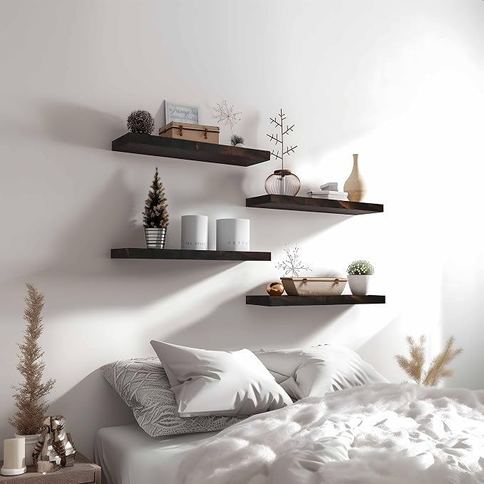 YYWUOJJ Wood Floating Shelves for Wall Decor, Rustic Wall Shelves for Bedroom - Image 6