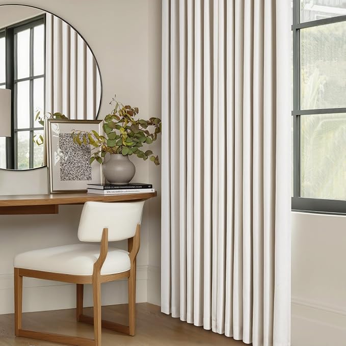 Blackout Linen Curtains 126 Inches Long Pinch Pleated 2 Panels Natural | - Image 8