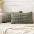MIULEE Lumbar Corduroy Decorative Throw Pillow Covers 12x20 Light Olive | Green by MIULEE