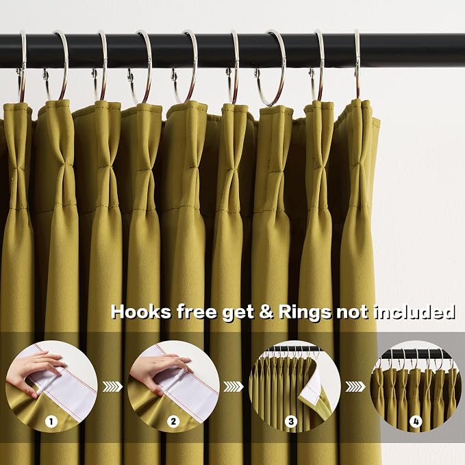 Yellow Pinch Pleated Curtains 120 Inch Length 2 Panels Set Noise Cancelling - Image 2
