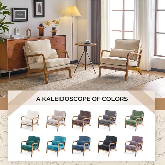 VINGLI Chenille Mid-Century Modern Accent Chair Set of 2, Cute Reading Arm Chair - Image 6