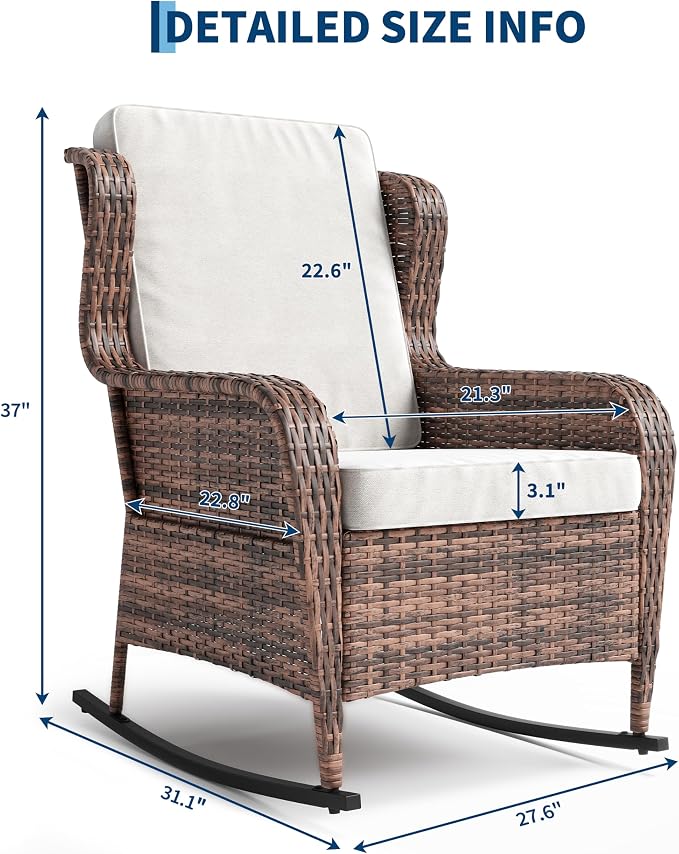 Garvee Outdoor Wicker Rocking Chair, 1 Piece Outdoor Rocking Chair, All Weather - Image 2