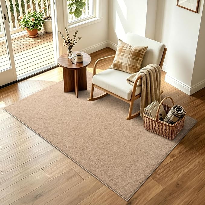 3x5 Beige Solid Area Rug Washable Non-Slip Soft Thin - Image 3