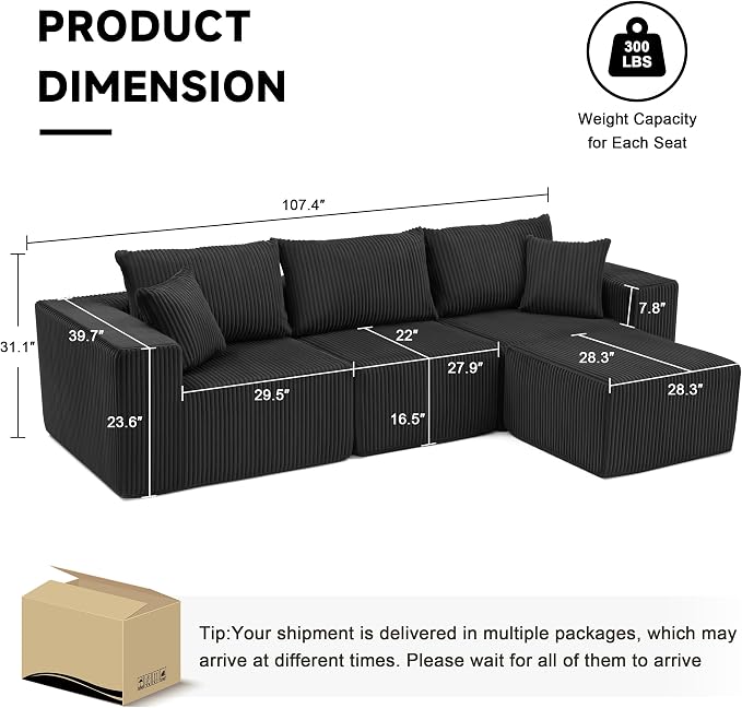 Weture 107.4" Cloud Couch Sectional, Modular Sofa - Image 3