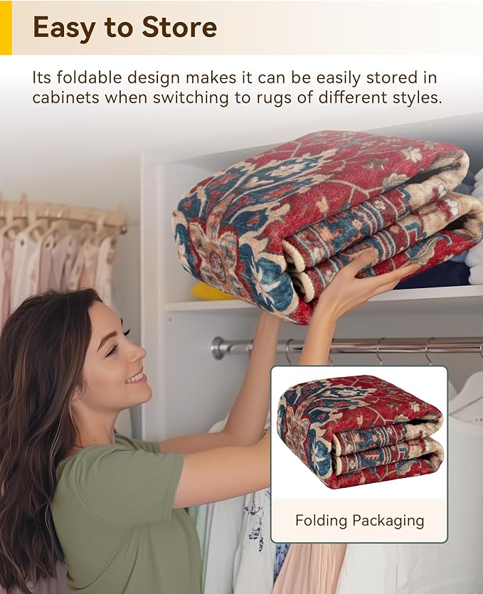 RELEANY Washable Area Rug, Round 5ft, Water Repellent, Pet Friendly, Vintage - Image 6