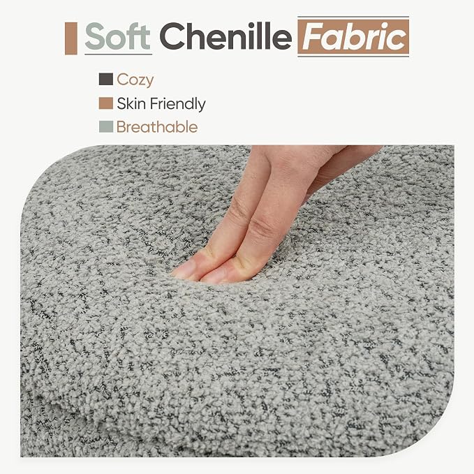 Round Storage Ottoman with Tray Lid, Folding Chenille Fabric Footrest with - Image 6