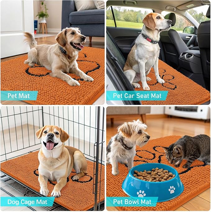 OLANLY Dog Door Mat for Muddy Paws 30x20, Paw Print Design Chenille Mud Mat | - Image 7