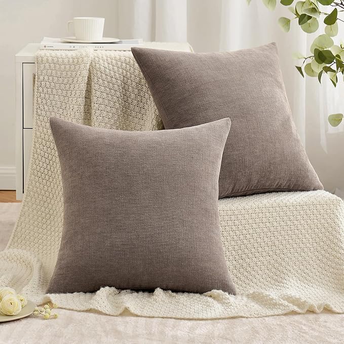 MIULEE Brown Chenille Couch Throw Pillow Covers, 18x18 | Set of 2, Modern - Image 4