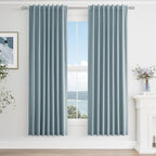 Blue 100% Blackout Linen Curtains 72 Inch Length 2 Panels Set by Guken