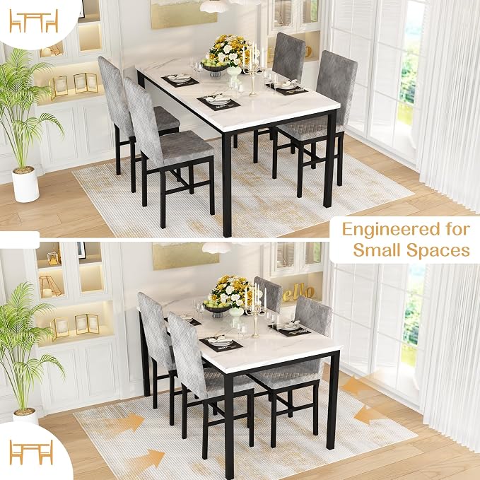 Recaceik Dining Table Set for 4, Modern 5 Piece Dining Table Set Faux Marble - Image 8
